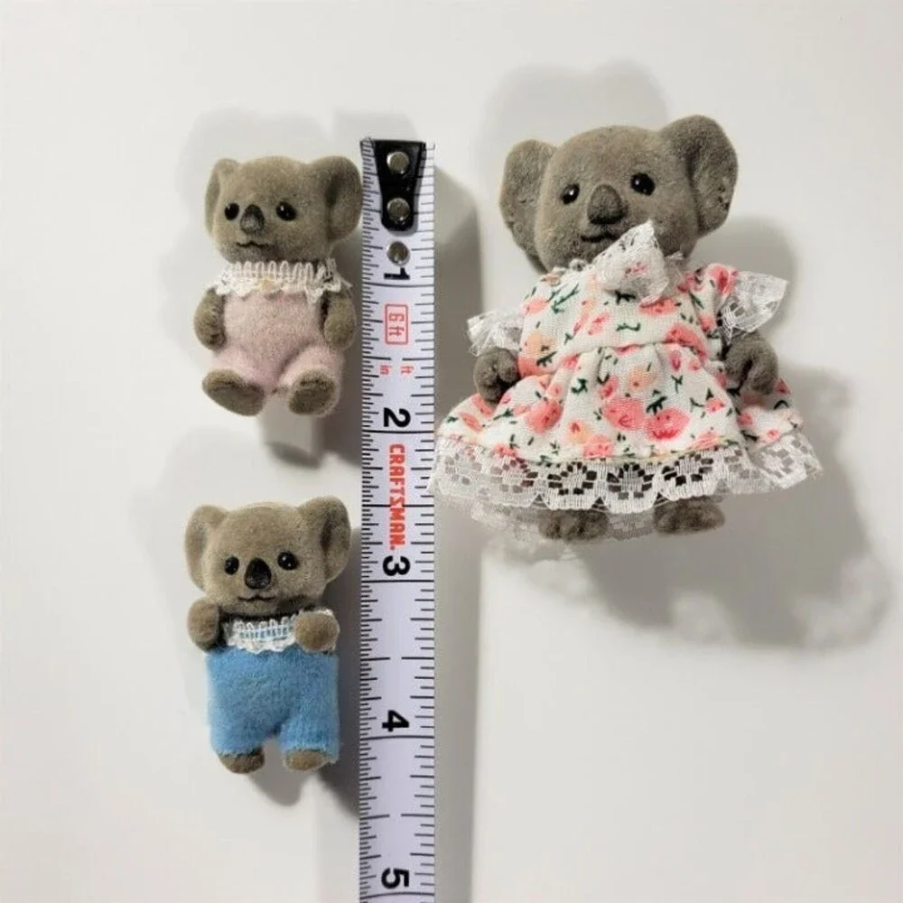 Vintage Flocked Koala Bear Family Lot 3 Mini Miniatures Dollhouse Figures Move